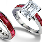 Emerald Cut Diamond and Baguette Ruby Ring, 3 Stone Ruby Ring