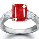 Shiny Polished Pear Cut Diamond and Emerald Cut Ruby Ring