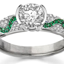 Shiny Polished Pear Cut Diamond and Emerald Cut Emerald
Bar Set Ring