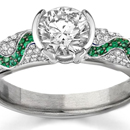 Shiny Polished Pear Cut Diamond and Emerald Cut Emerald
Bar Set Ring