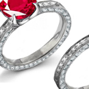 Buy Ruby
Rings Online: The grand cushion of MartinKatz' micro-pave-set diamond ring rests in a micro-pave diamond prongs