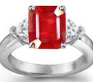 Heart Diamond and Emerald Cut Ruby Ring Shiny Polish