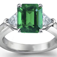 trillion cut diamond and emerald ring, 3 stone emerald ring