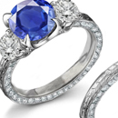 14k WHITE GOLD SAPPHIRE DIAMOND & Diamond Accents FILIGREE RING - HALLMARKED 