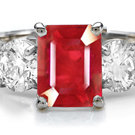 Round Diamond Emerald Cut Ruby Shiny Ring