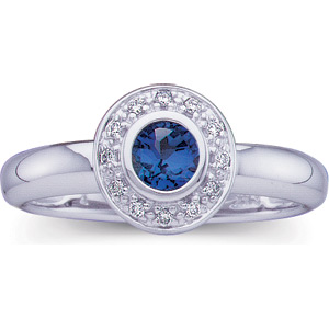 Blue Sapphire Border Ring with Diamond Accents