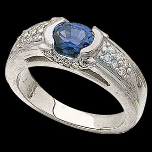 Blue Sapphire Border Ring with Diamond Accents