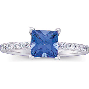 Blue Sapphire Border Ring with Diamond Accents