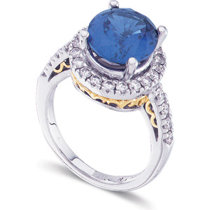 Blue Sapphire Border Ring with Diamond Accents