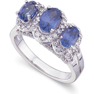 Blue Sapphire Border Ring with Diamond Accents