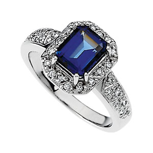 Blue Sapphire Border Ring with Diamond Accents