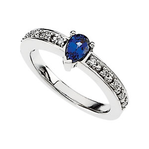 Blue Sapphire Border Ring with Diamond Accents