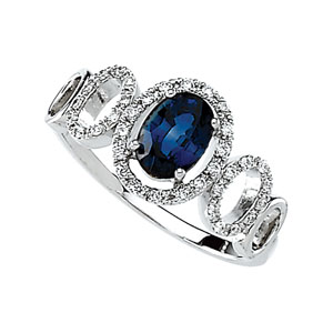 Blue Sapphire Border Ring with Diamond Accents