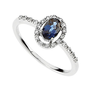 Blue Sapphire Border Ring with Diamond Accents