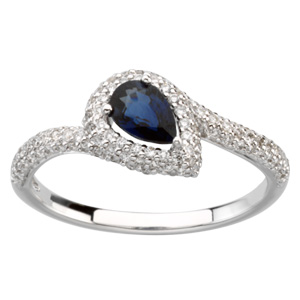 Blue Sapphire & Diamond Curved Ring