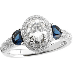 Blue Sapphire Border Ring with Diamond Accents
