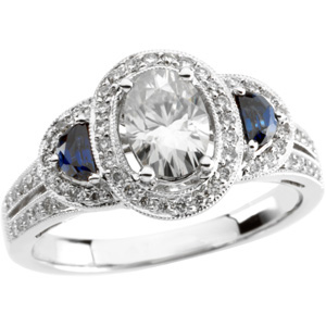 Blue Sapphire Border Ring with Diamond Accents