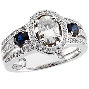 Blue Sapphire Border Ring with Diamond Accents