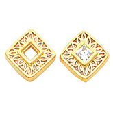 Button Earring Mounting for Square/Princess Center