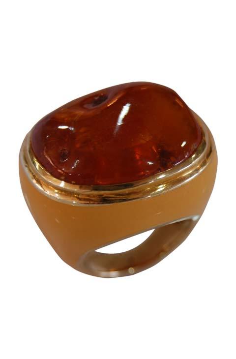 Real Baltic Amber Enamel Oval Ring in Gold