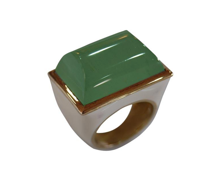 Emerald Crystal Enamel Rectangle Ring in Gold