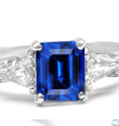 Emerald-Cut Blue Sapphire Crossover Ring with Diamonds in 18k White Gold (6x4 mm) 