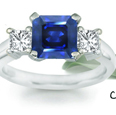 Princess Blue Sapphire Three Stone Ring with Diamonds in 14k White Gold (7X5 mm) 