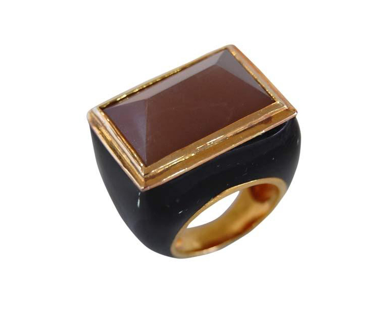 Moonstone Crystal Enamel Rectangle Ring in Gold