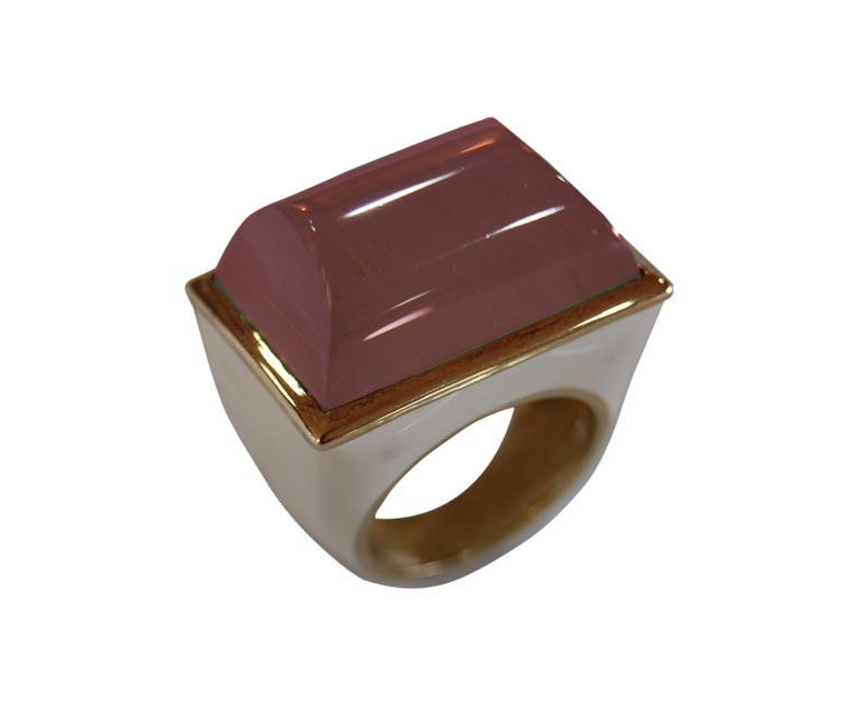 Ruby Crystal Enamel Rectangle Ring in Gold