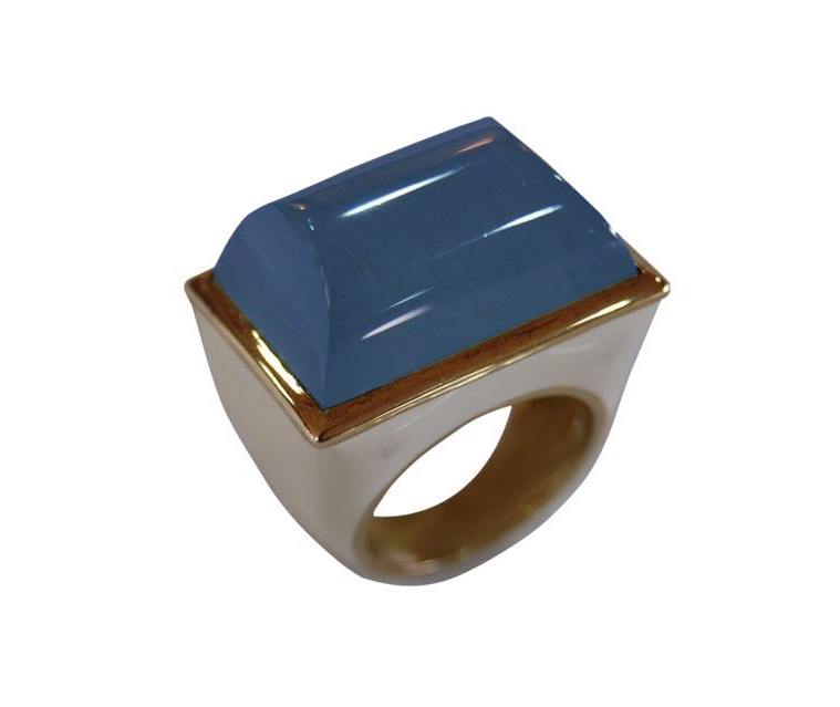 Sapphire Crystal Enamel Rectangle Ring in Gold