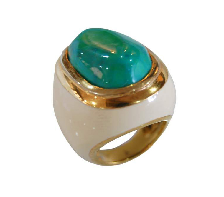 Turquoise Crystal Enamel Domed Ring in Gold