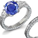 Diamond Ring, 18K White Gold with Mine Cut Diamond & Sapphires Accents Size 8 