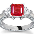 Ruby Rings Online - One large and two smaller emerald-cuts make a striking three-stone ring