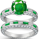 Yellowish Hue And Medium Tone Madagascar Emerald Ring with Diamonds