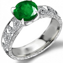 10k White Gold Emerald Diamond Three stone promise Engagement Ring 
