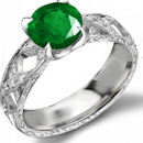 VINTAGE ESTATE 14 K WHITE GOLD EMERALD & DIAMOND RING, 2 carats, Size 6 1/2 