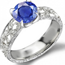 14K WHITE GOLD OVAL .42 ct SAPPHIRE .19 CT DIAMOND RING 