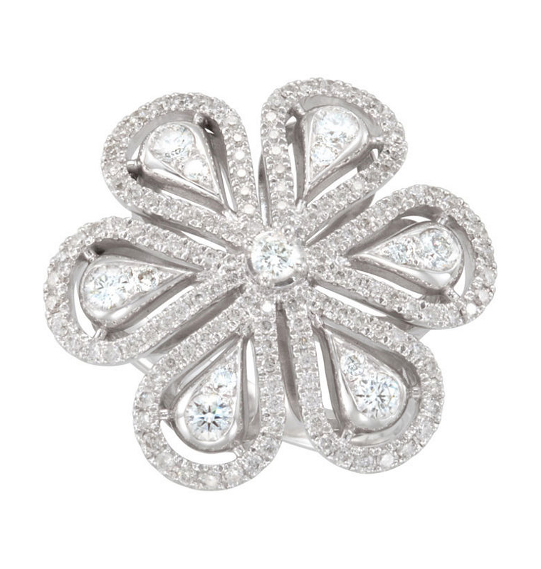 Platinum & Gold Special Design Artisan, Antique, Milgrain, Filigree Micropave, "Vibrant" Diamond Flower Diamond Petal Ring