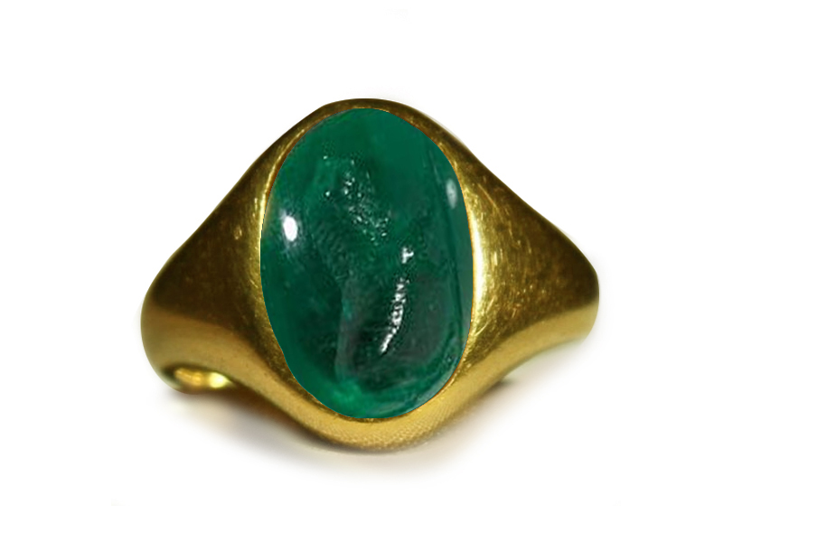 Authentic Ancient Signet Rings with Rich Green Color & Vibrant Egypt Emerald Red Sea in Gold Signet Ring Depicting A Lion and A Claw Jewel, Roman Court Gem-cutter Antonio Berini, Goldsmith Designs, Copies & Images, Artist Florentine Gem Cutter of the time of Lorenzo de Medici (1449 -1492) Workshop Roman & French Courts