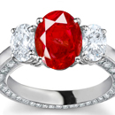 Oval Cut Diamond and Ruby Ring, 3 Stone Ruby Ring