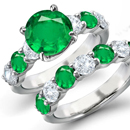 14k Rose Gold Bar Setting Emerald Ring with 
Diamonds