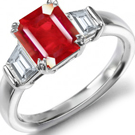 Trapezoid Cut Diamond and Ruby Ring, 3 Stone Ruby Ring