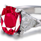 Trapezoid Cut Diamond and Ruby Ring, 3 Stone Ruby Ring