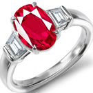 Shield Cut Diamond and Ruby Ring, 3 Stone Ruby Ring