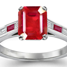 Baguette Cut Diamond and Ruby Ring, 3 Stone Ruby Ring