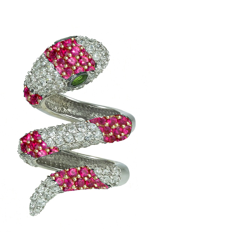 Micropave Diamond Ruby Single Wrap Gold Snake Ring