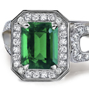 Round Diamond Square Emerald Engagement Ring