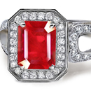 Satin Polished Emerald Cut Ruby Designer Ring 