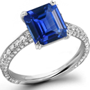 14K WHITE GOLD PRINCESS-CUT BLUE SAPPHIRE & DIAMOND BAND RING 