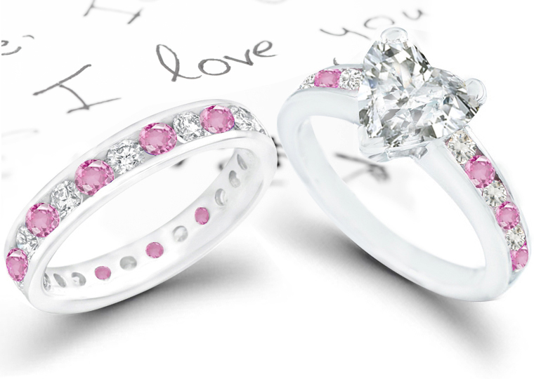 Pink wedding ring set